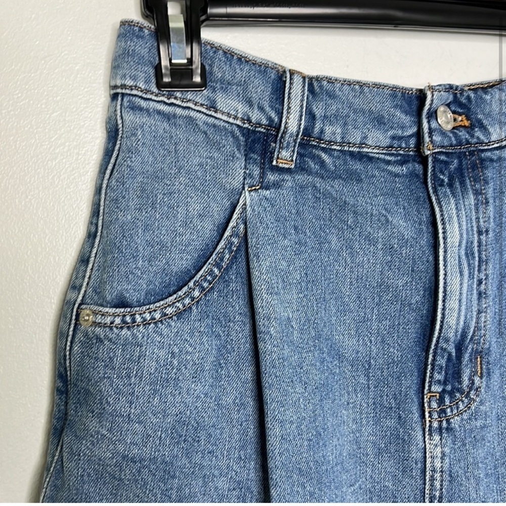 Free People we the free Rain Blue frayed hem pleated jean mini Skirt size small - Picture 4 of 9